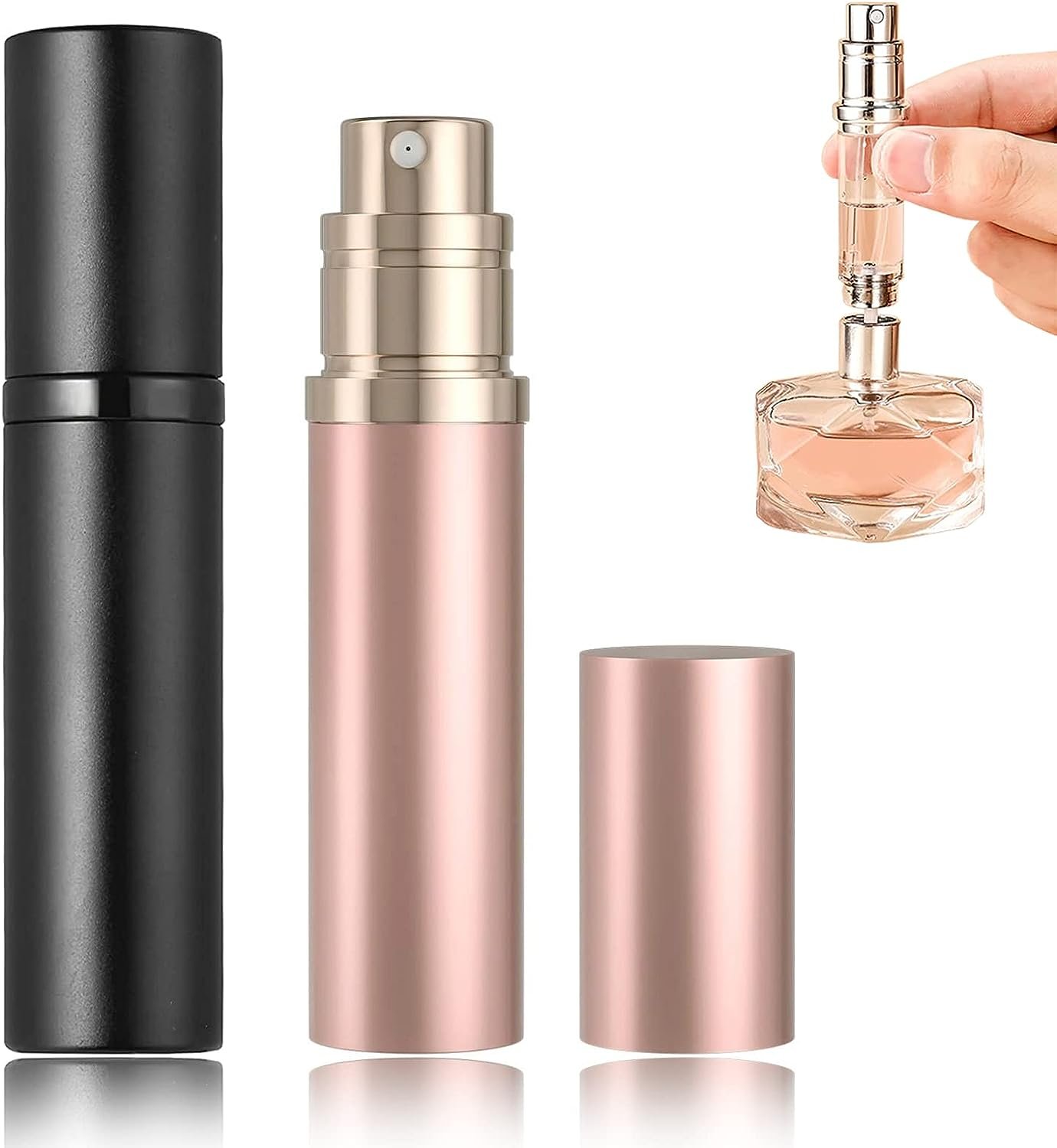 Perfume Refillable Bottle Leaking Proof, 2 Pack Refillable Perfume Atomiser Elegant Perfume Atomiser Spray Bottle for Men and Women with 5ml Pocket Size (Black & Pink)